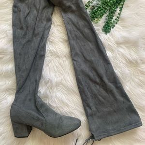 Grey suede knee high boots